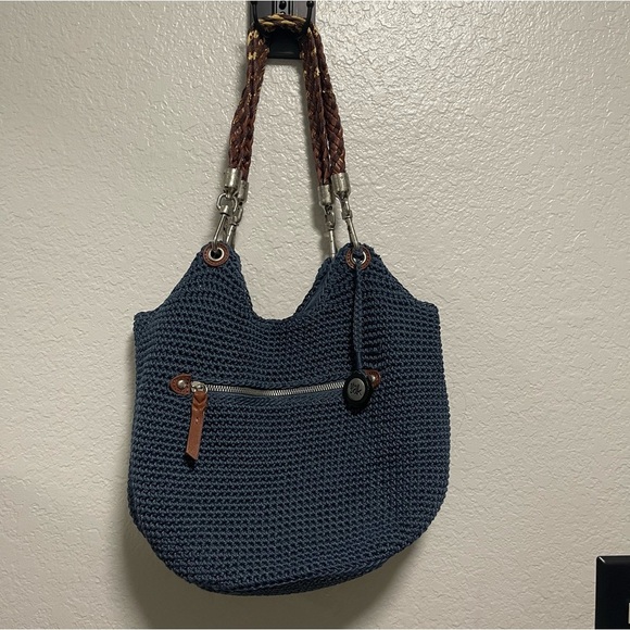 The Sak Stepweave Crochet Navy Hobo Bag with Rope Handles - Picture 1 of 7